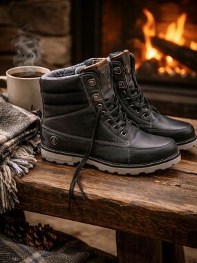 Volcom Men's Black Lace-Up Winter Boots with Gray Sole